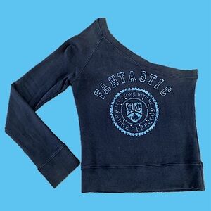 Vintage Y2K Forever 21 Asymmetrical One Long Sleeve Sweater Top Size L Blue Navy